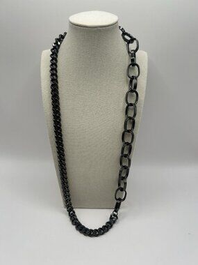 Vintage Black Gunmetal Mixed Link Chain Necklace Toggle Clasp Statement Necklace